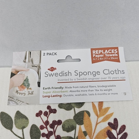 New Set 2 Ritz Swedish Sponge Cloth 2 packs Mushroom Fall Foliage 6.7" x 8" - Picture 3 of 6